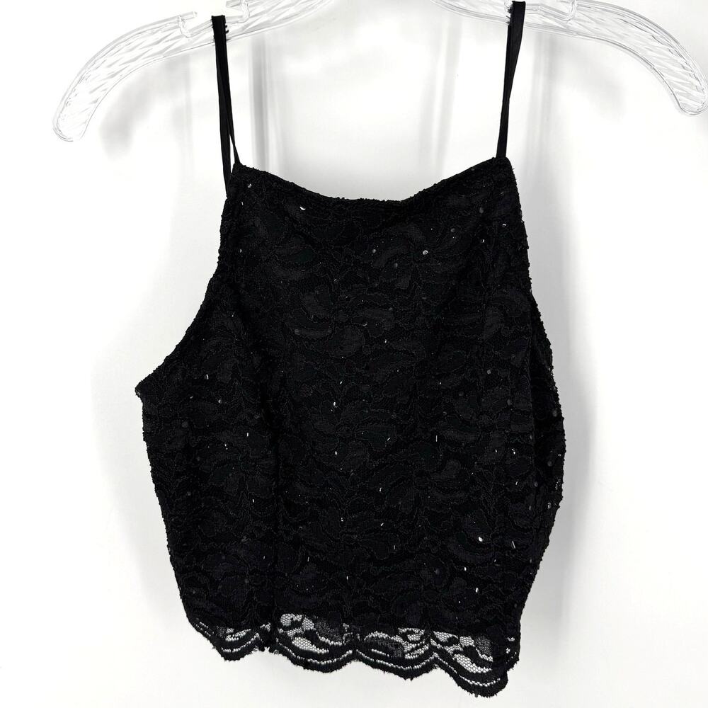 VTG Y2K Jump Apparel Black Cropped Sequin Tank Top 5/6 S Lace Fairy Whimsigoth